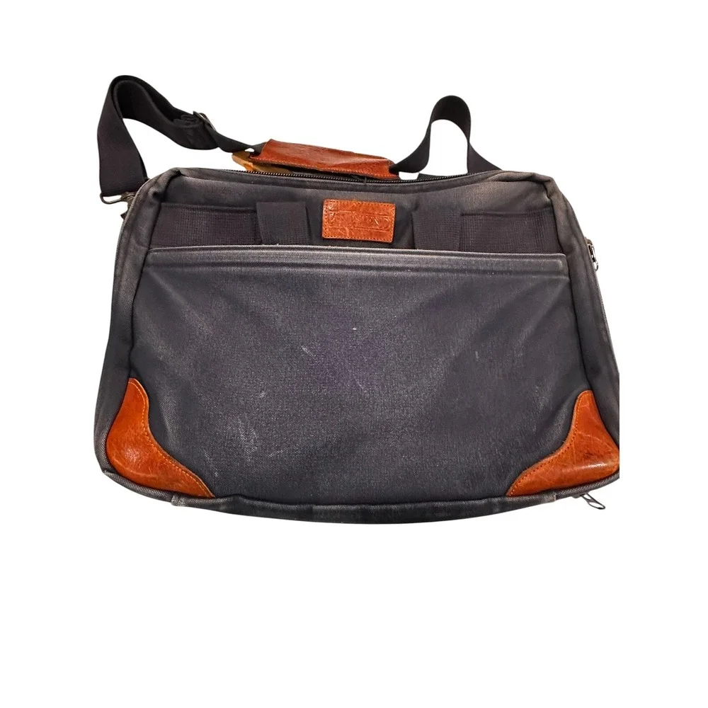 Vintage Lands End Navy Canvas Leather Briefcase Messenger Bag Made in USA 65955